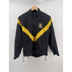US Army Black Fitness Windbreaker Jacket Yellow Stripe • Small